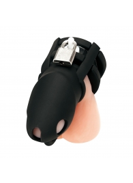 Черная клетка для пениса Silicone Small 2 in Cock Cage With Ball Divider - BlueLine - купить с доставкой в Смоленске