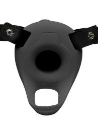 Черный полый страпон с вибрацией 2’’ Erection 28X Smooth Vibrating Silicone Penis Sheath - XR Brands - купить с доставкой в Смоленске