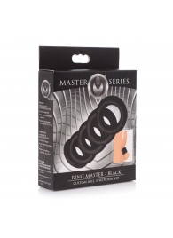 Комплект из 5 черных эрекционных колец для мошонки Ring Master Custom Ball Stretcher Kit - XR Brands - в Смоленске купить с доставкой
