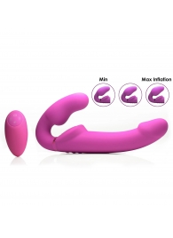 Розовый безремневой страпон с вибрацией и функцией расширения Inflatable Ergo-Fit Strapless Strap-On - XR Brands - купить с доставкой в Смоленске