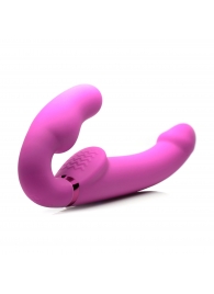 Розовый безремневой страпон с вибрацией и функцией расширения Inflatable Ergo-Fit Strapless Strap-On - XR Brands - купить с доставкой в Смоленске
