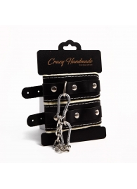 Черные скругленные наручники с мягкой бежевой подкладкой - Crazy Handmade - купить с доставкой в Смоленске