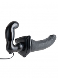 Черный страпон с вагинальной пробкой Deluxe Vibrating Penetrix Strap-On - 19 см. - Pipedream - купить с доставкой в Смоленске