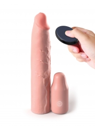 Телесная вибронасадка на член 3  Vibrating Mega X-tension with Remote - 22,9 см. - Pipedream - в Смоленске купить с доставкой
