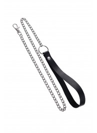 Поводок с ручкой из черной натуральной кожи и карабином для ошейника - Pecado - купить с доставкой в Смоленске