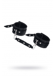 Черные двухслойные кожаные оковы с белой строчкой - Pecado - купить с доставкой в Смоленске