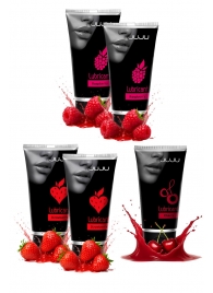Набор из 5 съедобных лубрикантов JUJU (клубника х 2, малина х 2, вишня) - JuJu - купить с доставкой в Смоленске
