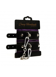 Черно-фиолетовые скругленные наручники с мягкой подкладкой - Crazy Handmade - купить с доставкой в Смоленске