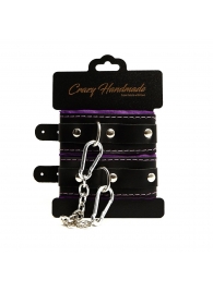 Черно-фиолетовые скругленные наручники с мягкой подкладкой - Crazy Handmade - купить с доставкой в Смоленске