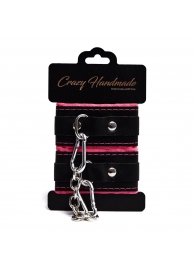 Черно-розовые скругленные наручники с мягкой подкладкой - Crazy Handmade - купить с доставкой в Смоленске