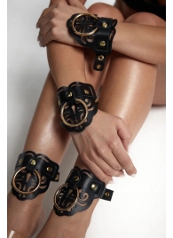 Черные кожаные оковы с резными узорами и клепками - Crazy Handmade - купить с доставкой в Смоленске