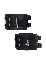 Черные кожаные оковы с двумя перекрёстными ремешками - Pecado - купить с доставкой в Смоленске