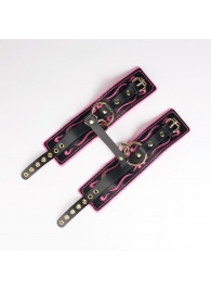 Черные кожаные оковы с розовой строчкой - Crazy Handmade - купить с доставкой в Смоленске