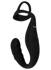 Черное эрекционное кольцо со стимуляцией промежности и анальной пробкой Cock Ring with RC Prostate Plug - Orion - в Смоленске купить с доставкой