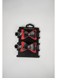 Черно-красные кожаные наручники с бантиками - Crazy Handmade - купить с доставкой в Смоленске