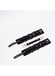 Черный кожаные оковы с узорами и золотистой фурнитурой - Crazy Handmade - купить с доставкой в Смоленске