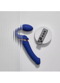 Синий безремневой страпон Multi Orgasm Bendable Strap-On size XL с клиторальной стимуляцией - Strap-on-me - купить с доставкой в Смоленске