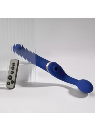 Синий безремневой страпон Multi Orgasm Bendable Strap-On size XL с клиторальной стимуляцией - Strap-on-me - купить с доставкой в Смоленске