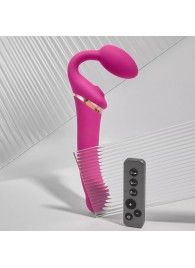 Ярко-розовый безремневой страпон Multi Orgasm Bendable Strap-On size XL с клиторальной стимуляцией - Strap-on-me - купить с доставкой в Смоленске