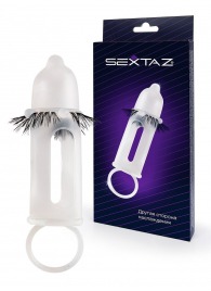 Эластичная насадка на пенис с подхватом мошонки и стимулирующими «ресничками» - Sextaz - в Смоленске купить с доставкой