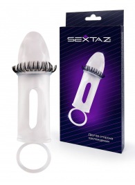 Закрытая насадка на пенис с подхватом мошонки и стимулирующими «ресничками» - Sextaz - в Смоленске купить с доставкой