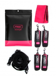 Черно-розовый эротический набор: фиксатор, оковы, наручники, повязка - Erokay - купить с доставкой в Смоленске