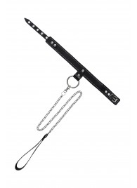 Черный узкий однослойный ошейник с серебристым поводком-цепочкой - Pecado - купить с доставкой в Смоленске