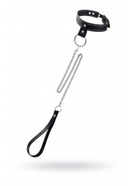 Черный узкий однослойный ошейник с серебристым поводком-цепочкой - Pecado - купить с доставкой в Смоленске