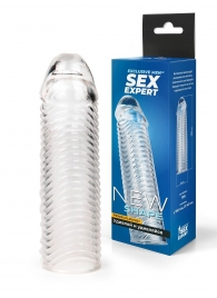 Прозрачная закрытая насадка на пенис с ребрышками - 16 см. - Sex Expert - в Смоленске купить с доставкой