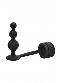 Черное эрекционное кольцо с анальной елочкой Cockring With Beaded Anal Plug - Dream Toys - в Смоленске купить с доставкой
