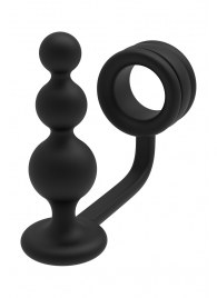 Черное эрекционное кольцо с анальной елочкой Cockring With Beaded Anal Plug - Dream Toys - в Смоленске купить с доставкой