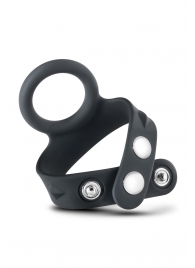 Черное эрекционное кольцо с подхватом мошонки на кнопках VS6 - Blush Novelties - в Смоленске купить с доставкой