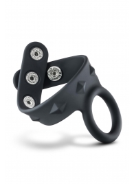 Черное эрекционное кольцо с подхватом мошонки на кнопках VS6 - Blush Novelties - в Смоленске купить с доставкой