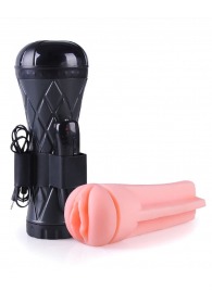 Телесный мастурбатор-вагина в черной колбе с вибрацией - Boys of Toys - в Смоленске купить с доставкой
