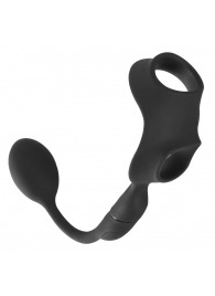 Черное виброкольцо с анальной пробкой Cock Ring with RC Butt Plug - Orion - в Смоленске купить с доставкой