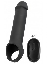 Черная вибронасадка для пениса с хомутом для мошонки и пультом ДУ Remote Controlled Penis Extension - Orion - в Смоленске купить с доставкой