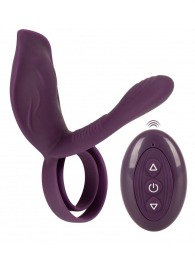 Фиолетовая насадка на член с клиторальным отростком и пультом ДУ RC Couple’s Vibrator 2 - Orion - в Смоленске купить с доставкой