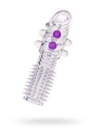 Гелевая прозрачная насадка с шариками и шипами - 14 см. - Toyfa Basic - в Смоленске купить с доставкой