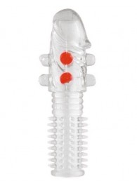 Гелевая прозрачная насадка с шариками и шипами - 14 см. - Toyfa Basic - в Смоленске купить с доставкой