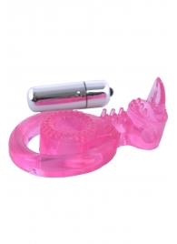 Розовая вибронасадка со стимулятор клитора   Язычок - Toyfa Basic - в Смоленске купить с доставкой