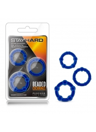 Набор из 3 синих эрекционных колец Stay Hard Beaded Cockrings - Blush Novelties - в Смоленске купить с доставкой