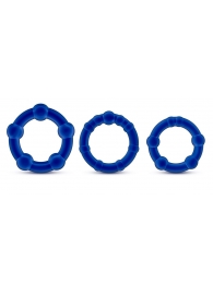 Набор из 3 синих эрекционных колец Stay Hard Beaded Cockrings - Blush Novelties - в Смоленске купить с доставкой