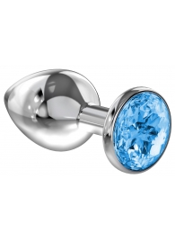 Большая серебристая анальная пробка Diamond Light blue Sparkle Large с голубым кристаллом - 8 см. - Lola Games - купить с доставкой в Смоленске