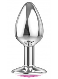 Малая серебристая анальная пробка Diamond Pink Sparkle Small с розовым кристаллом - 7 см. - Lola Games - купить с доставкой в Смоленске