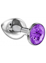 Большая серебристая анальная пробка Diamond Purple Sparkle Large с фиолетовым кристаллом - 8 см. - Lola Games - купить с доставкой в Смоленске
