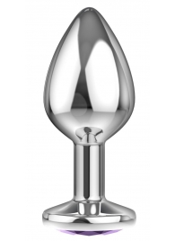 Малая серебристая анальная пробка Diamond Purple Sparkle Small с фиолетовым кристаллом - 7 см. - Lola Games - купить с доставкой в Смоленске