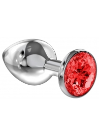 Большая серебристая анальная пробка Diamond Red Sparkle Large с красным кристаллом - 8 см. - Lola Games - купить с доставкой в Смоленске