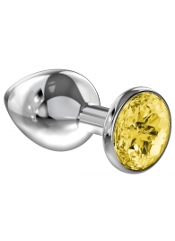 Большая серебристая анальная пробка Diamond Yellow Sparkle Large с жёлтым кристаллом - 8 см. - Lola Games - купить с доставкой в Смоленске