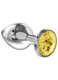 Малая серебристая анальная пробка Diamond Yellow Sparkle Small с жёлтым кристаллом - 7 см. - Lola Games - купить с доставкой в Смоленске
