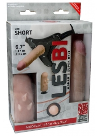 Телесный поясной страпон LESBI с вагинальной пробкой - 17 см. - LOVETOY (А-Полимер) - купить с доставкой в Смоленске